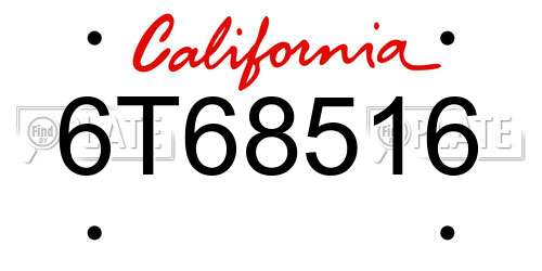 6T68516 California License Plate