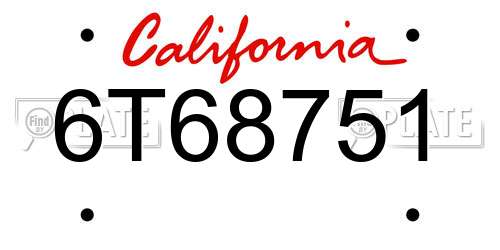 6T68751 California License Plate