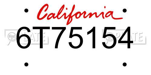 6T75154 California License Plate