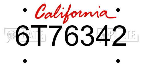 6T76342 California License Plate