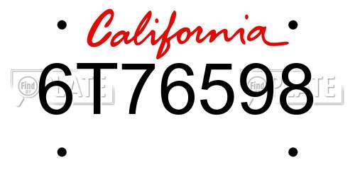 6T76598 California License Plate