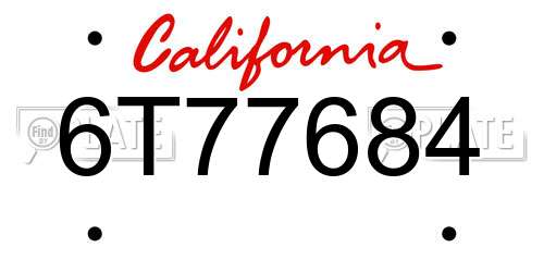 6T77684 California License Plate