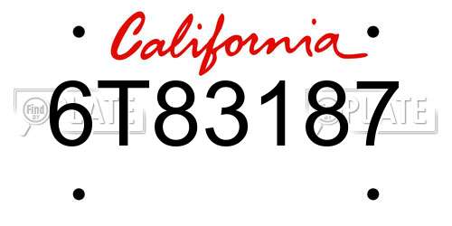 6T83187 California License Plate