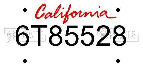 6T85528 California License Plate