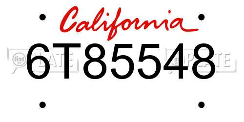 6T85548 California License Plate