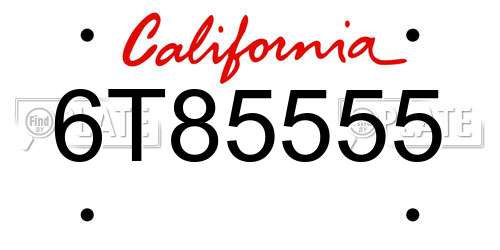 6T85555 California License Plate