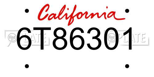 6T86301 California License Plate