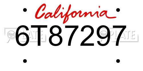 6T87297 California License Plate