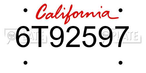 6T92597 California License Plate