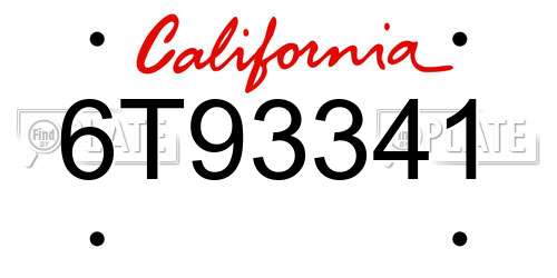6T93341 California License Plate