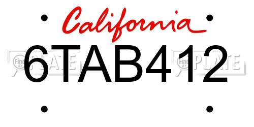 6TAB412 California License Plate