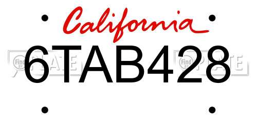 6TAB428 California License Plate