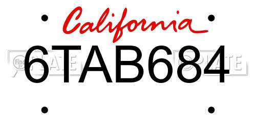 6TAB684 California License Plate