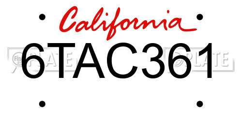 6TAC361 California License Plate