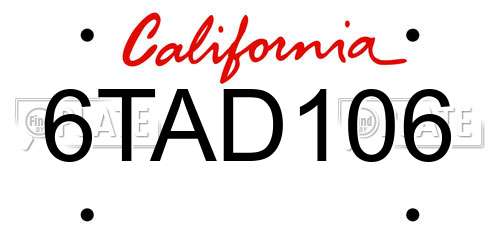 6TAD106 California License Plate