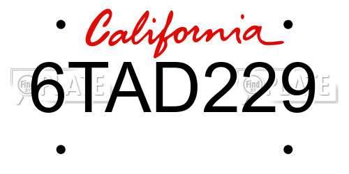 6TAD229 California License Plate