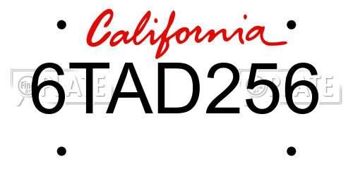 6TAD256 California License Plate
