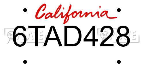 6TAD428 California License Plate