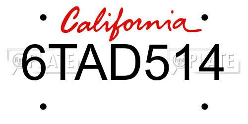 6TAD514 California License Plate