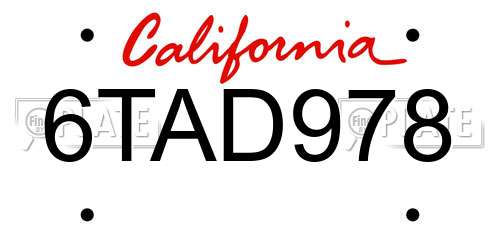 6TAD978 California License Plate