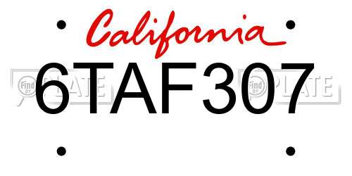 6TAF307 California License Plate