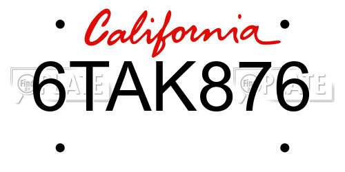 6TAK876 California License Plate