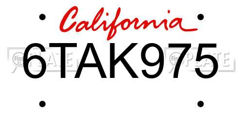 6TAK975 California License Plate
