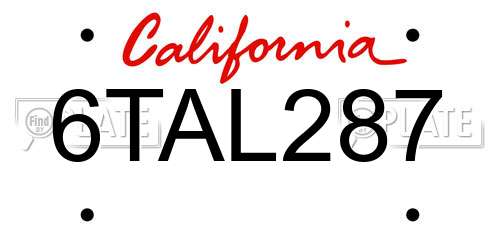 6TAL287 California License Plate