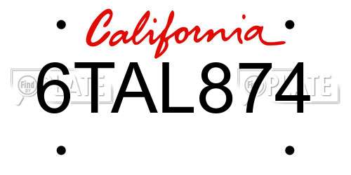 6TAL874 California License Plate