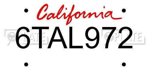 6TAL972 California License Plate