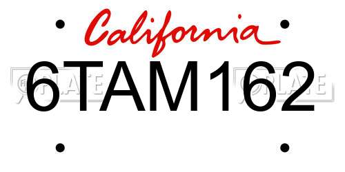 6TAM162 California License Plate