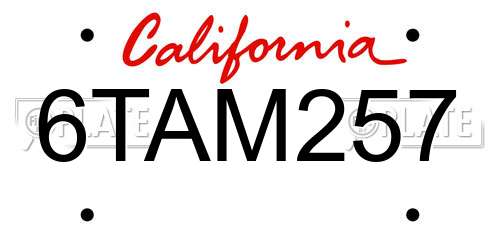 6TAM257 California License Plate