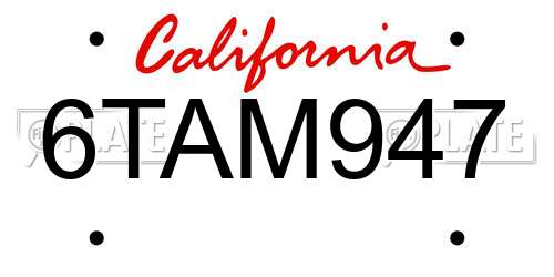 6TAM947 California License Plate