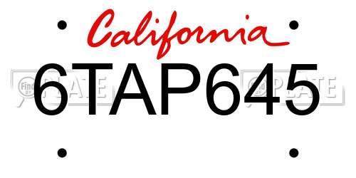 6TAP645 California License Plate
