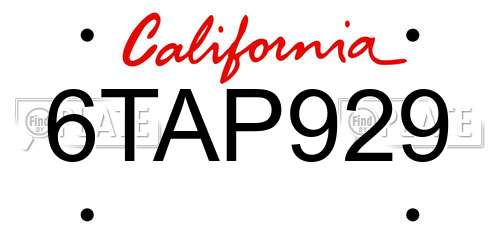 6TAP929 California License Plate