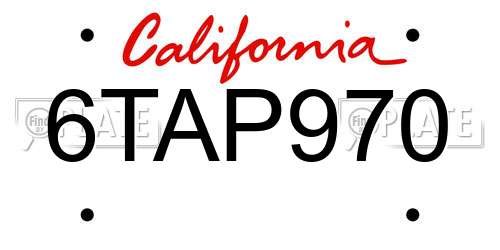 6TAP970 California License Plate
