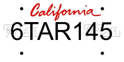 6TAR145 California License Plate