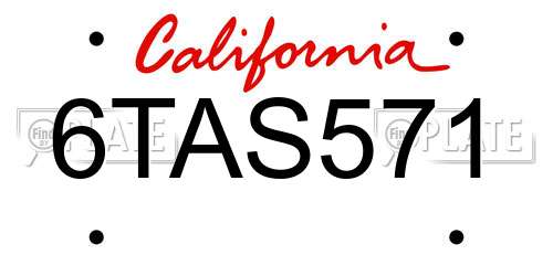 6TAS571 California License Plate