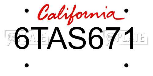 6TAS671 California License Plate