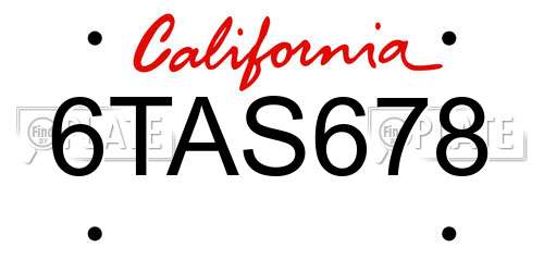 6TAS678 California License Plate