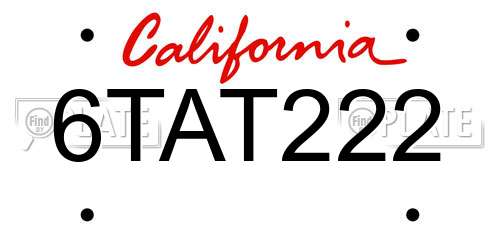 6TAT222 California License Plate