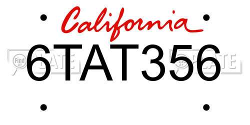 6TAT356 California License Plate