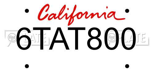 6TAT800 California License Plate