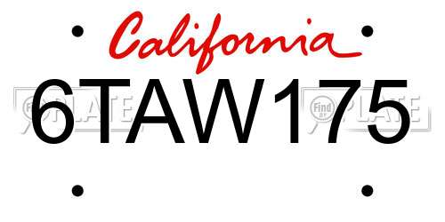 6TAW175 California License Plate
