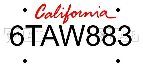 6TAW883 California License Plate