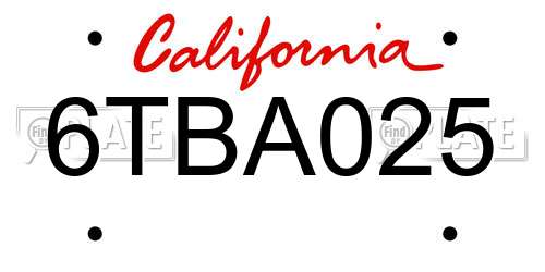 6TBA025 California License Plate