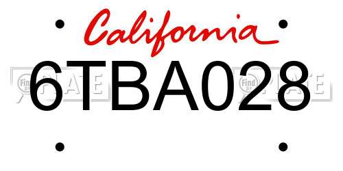 6TBA028 California License Plate