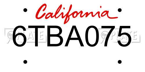 6TBA075 California License Plate