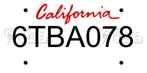 6TBA078 California License Plate