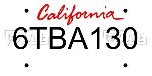 6TBA130 California License Plate